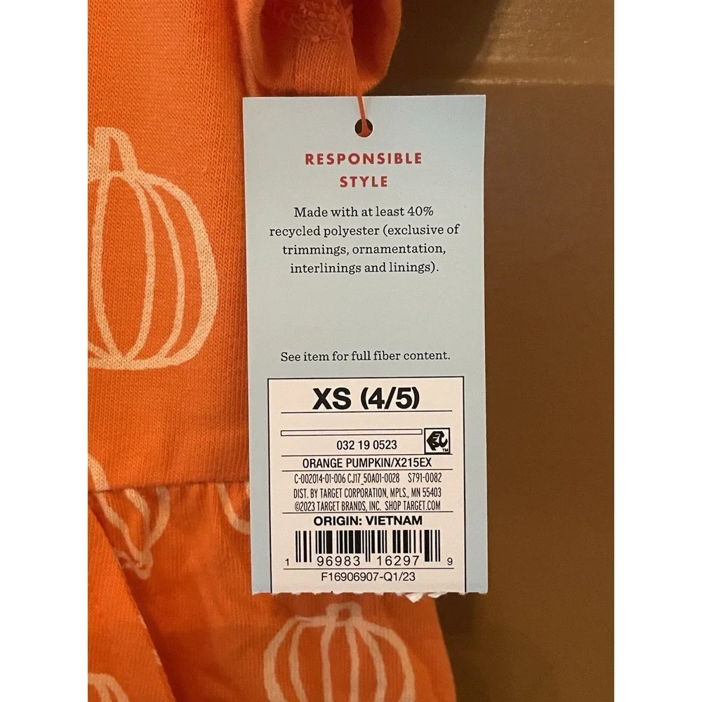 Cat & Jack Girls Fall Orange Pumpkin Dress with Pockets Size XS (4/5) NWT